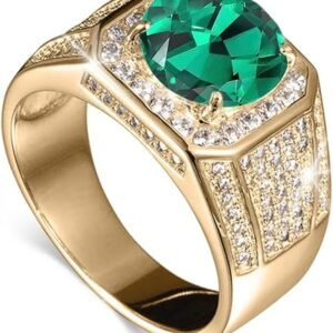 Gemstone Men's Rings 1CT Round Cut Ring for Men in 10K 14K 18K Solid Gold Promise Engagement Ring Band for husband Him