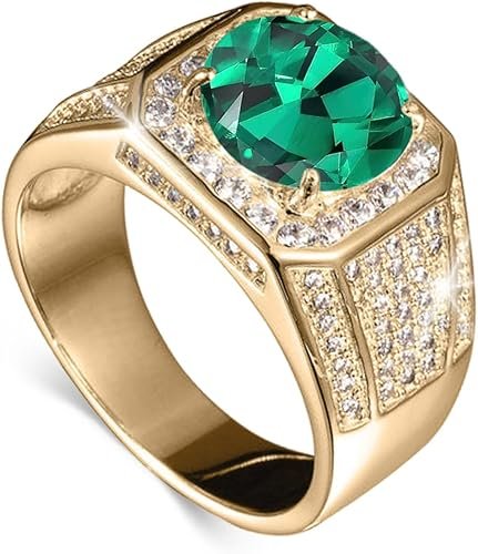 Gemstone Men's Rings 1CT Round Cut Ring for Men in 10K 14K 18K Solid Gold Promise Engagement Ring Band for husband Him