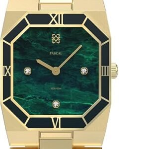 PASCAL Octagonal Enamel Diamond Watch for Men, Modern Vintage Octagonal Men's Quartz Luxury Gold Dress Watch, Sapphire Crystal, Roman Bezel