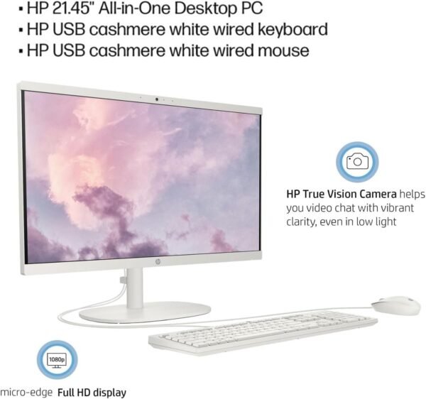 HP All-in-One Desktop Computer 2025 Premium, 21.5" FHD Display, Dual-Core Intel Processor, 16GB RAM, 756GB Storage (256GB SSD + 500GB Ext), Webcam, Win 11 Pro, Lifetime Office 2024 +HubxcelAccessory