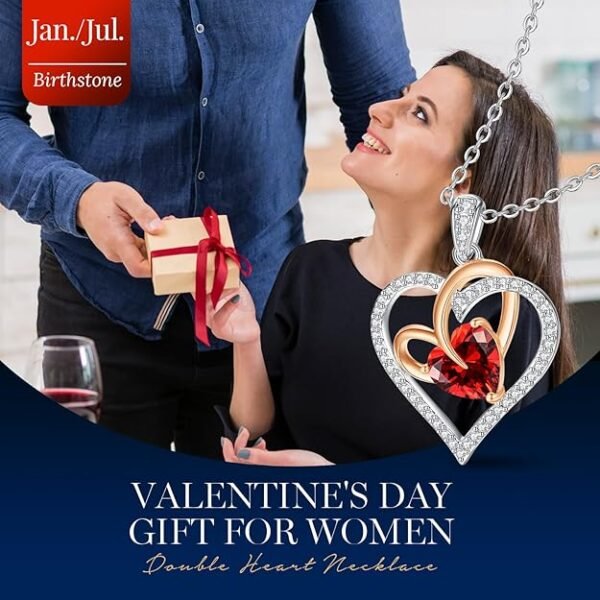 Birthstone Necklaces for Women, 925 Sterling Silver Gemstone Fine Love Heart Moissanite Necklace, Ideal Birthday Anniversary Mothers Day Jewelry Gifts for Wife Mom Girlfriend Her