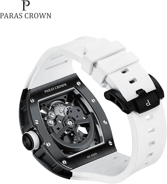 Paras Crown Automatic Analog Watches for Men Mechanical Mens Watches Stainless Case 50M Waterproof Fashion Luxury Wrist Watches with Silicone Strap