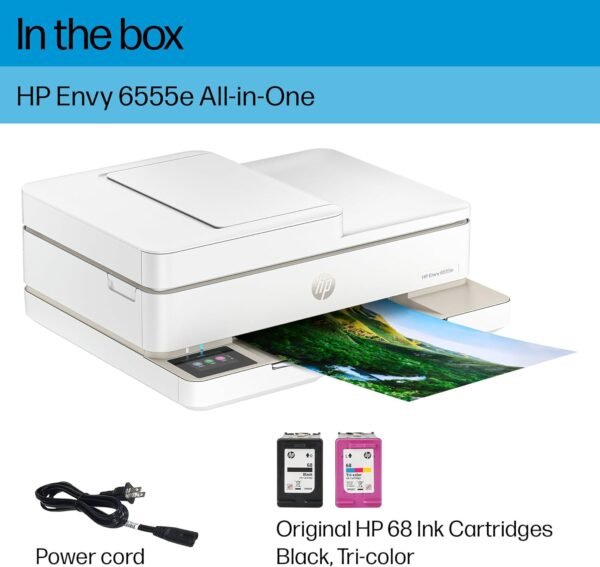 HP Envy 6555e Wireless All-in-One Color Inkjet Printer, Print, scan, Copy, Duplex Printing Best-for-Home, 3 month Instant Ink trial included