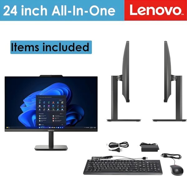 Lenovo 23.8" FHD All-in-One Desktop Computer for Home & Business, Intel N100 (up to 3.4 GHz), 8GB RAM, 512GB SSD, Intel UHD Graphics, RJ45, Bluetooth, HDMI, Wi-Fi, Keyboard & Mouse, Windows 11 Pro