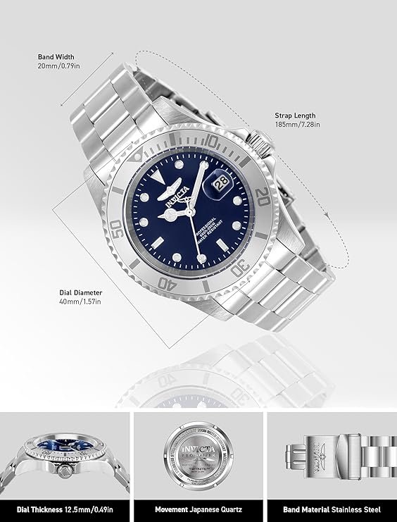 717wI7-Z30L._AC_SY741_ Invicta 40mm Men's Pro Diver Blue Dial Silver Tone Stainless Steel Watch