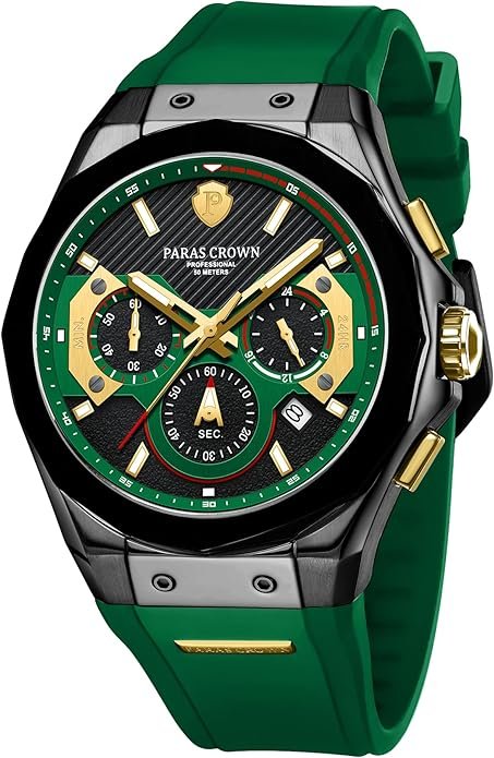 Mens Watches Fashion Luxury Quartz Waterproof Chronograph Wrist Watches for Men Silicone Strap Stainless Steel Case