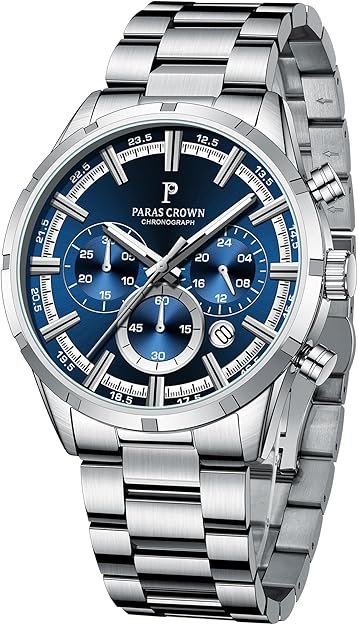 Mens Watches Luxury Quartz Waterproof Chronograph Wrist Watches for Men Stainless Steel Case