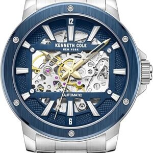 Kenneth Cole New York Men's Watch - Luxury, Stainless Steel, Automatic, Water-Resistant, Sleek Design Analog Watch with Skeleton Transparent Dial for Men
