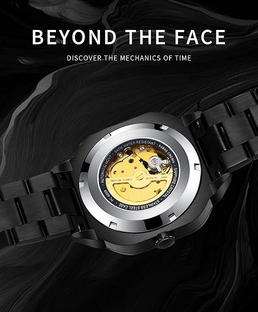 Paras Crown Automatic Analog Watches for Men Mechanical Mens Watches Stainless Case 50M Waterproof Fashion Luxury Wrist Watches with Silicone Strap