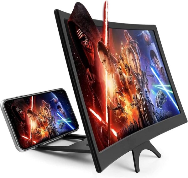16 Inch Screen Magnifier, 3D Magnifier Projector Screen, Foldable Phone Stand with Curved Screen Amplifier – Compatible with All Smartphones