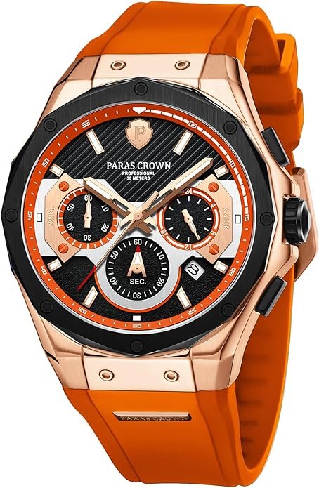 Mens Watches Fashion Luxury Quartz Waterproof Chronograph Wrist Watches for Men Silicone Strap Stainless Steel Case