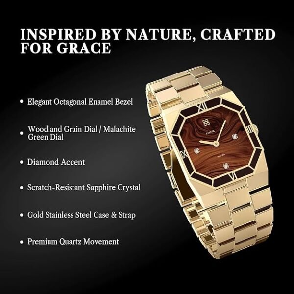 PASCAL Octagonal Enamel Diamond Watch for Men, Modern Vintage Octagonal Men's Quartz Luxury Gold Dress Watch, Sapphire Crystal, Roman Bezel