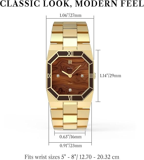 PASCAL Octagonal Enamel Diamond Watch for Men, Modern Vintage Octagonal Men's Quartz Luxury Gold Dress Watch, Sapphire Crystal, Roman Bezel