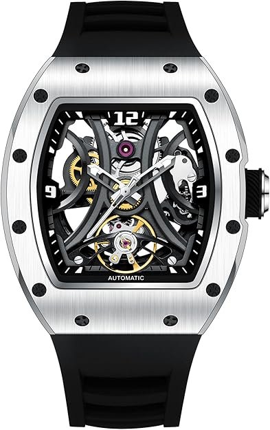 Paras Crown Automatic Analog Watches for Men Mechanical Mens Watches Stainless Case 50M Waterproof Fashion Luxury Wrist Watches with Silicone Strap