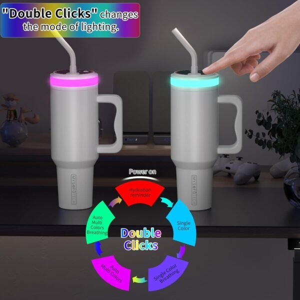 Smart Water Bottle with Reminder to Drink Water|Smart Tumbler with Mood Lighting For Camping |LED Glow Reminder When You Need to Drink| Straw Lid,40oz,Insulated Stainless Steel(Cream