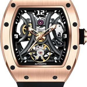 Paras Crown Automatic Analog Watches for Men Mechanical Mens Watches Stainless Case 50M Waterproof Fashion Luxury Wrist Watches with Silicone Strap