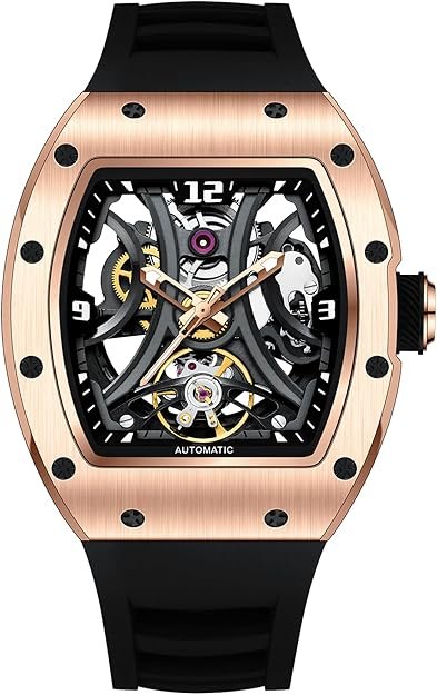 Paras Crown Automatic Analog Watches for Men Mechanical Mens Watches Stainless Case 50M Waterproof Fashion Luxury Wrist Watches with Silicone Strap