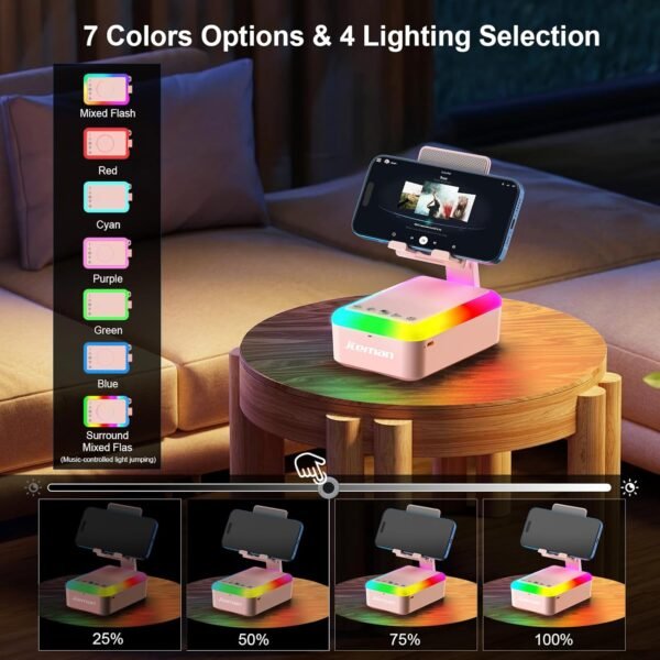 Cell Phone Stand with Bluetooth Speaker and Light, Portable Lanyard, Cool Tech Gifts for Wife Mom Women Men, Unique Birthday Gift Idea Pink