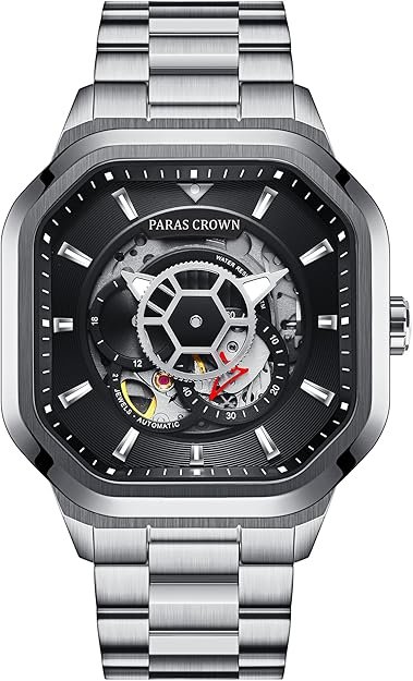 Paras Crown Automatic Analog Watches for Men Mechanical Mens Watches Stainless Case 50M Waterproof Fashion Luxury Wrist Watches with Silicone Strap