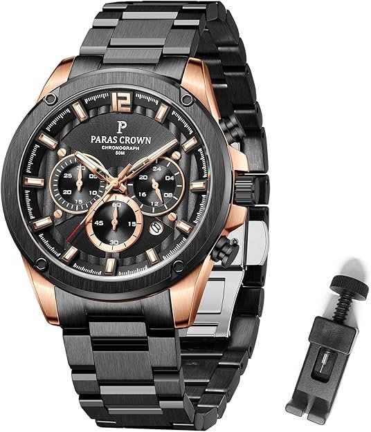 Mens Watches Luxury Quartz Waterproof Chronograph Wrist Watches for Men Stainless Steel Case