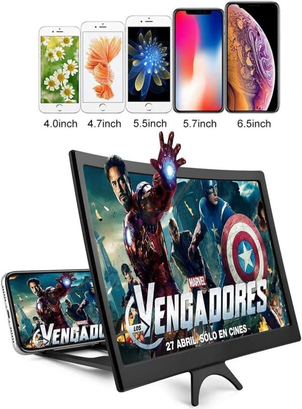 16 Inch Screen Magnifier, 3D Magnifier Projector Screen, Foldable Phone Stand with Curved Screen Amplifier – Compatible with All Smartphones