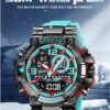 Men's Colorful Watches Sports Outdoor 55mm Large Face Camouflage 50M Waterproof Military Wrist Watch Tactical Date Multi Function LED Alarm Rugged Wristwatch for Training Hiking Adventure