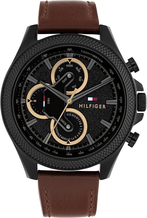 Tommy Hilfiger Men's Multifunction Quartz Watch – 46mm Stainless Steel Case, Racing-Inspired Design, 5 ATM Water Resistant, Elegant Modern Timepiece, Gift for Him