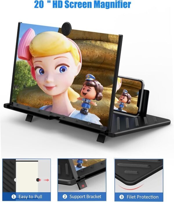 20" Screen Magnifier for Cell Phone,Fanlory 3D HD Magnifying Projector Screen Enlarger for Movies, Videos and Gaming, Foldable Phone Stand with Screen Amplifier,Compatible with All Smartphones