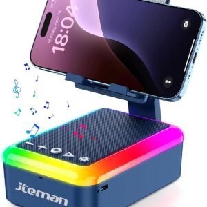 Cell Phone Stand with Bluetooth Speaker and Light, Portable Lanyard, Cool Tech Gifts for Wife Mom Women Men, Unique Birthday Gift Idea Pink