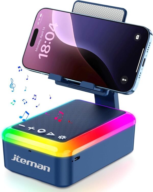 Gifts for Men Women, Cell Phone Stand with Bluetooth Speaker and Light, Portable Lanyard, Cool Tech Gifts for Dad Mom Husband, Unique Birthday Gift Ideas Black