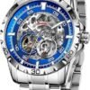Automatic Watches for Men - Self-Winding Mechanical Movement, Skeleton Open Dial, 30 ATM Waterproof, with Stainless Steel Band, Wrist Watch, Without Battery