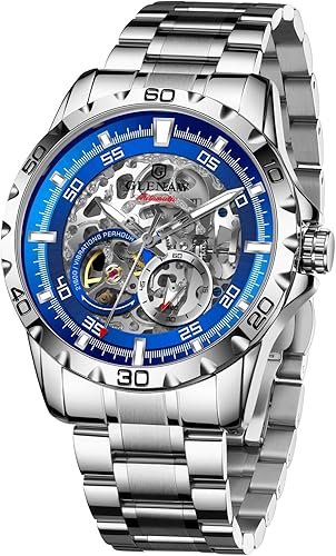 Automatic Watches for Men - Self-Winding Mechanical Movement, Skeleton Open Dial, 30 ATM Waterproof, with Stainless Steel Band, Wrist Watch, Without Battery