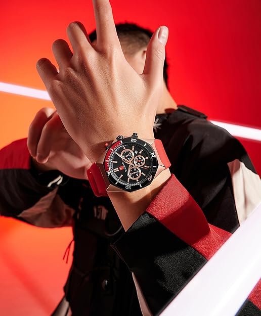 Watches for Men Luxury Quartz Casual Chronograph 3ATM Waterproof Sport Wrist Watches Multifunctional with Silicone Strap Mens Watches