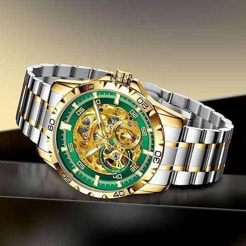 Automatic Watches for Men - Self-Winding Mechanical Movement, Skeleton Open Dial, 30 ATM Waterproof, with Stainless Steel Band, Wrist Watch, Without Battery