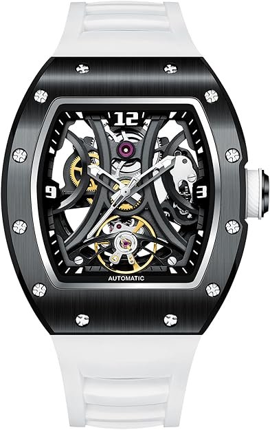 Paras Crown Automatic Analog Watches for Men Mechanical Mens Watches Stainless Case 50M Waterproof Fashion Luxury Wrist Watches with Silicone Strap