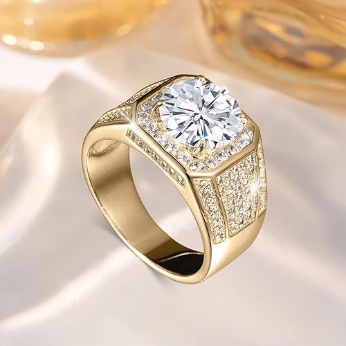 Gemstone Men's Rings 1CT Round Cut Ring for Men in 10K 14K 18K Solid Gold Promise Engagement Ring Band for husband Him