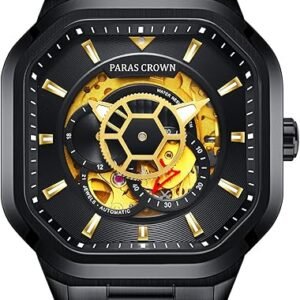Paras Crown Automatic Analog Watches for Men Mechanical Mens Watches Stainless Case 50M Waterproof Fashion Luxury Wrist Watches with Silicone Strap