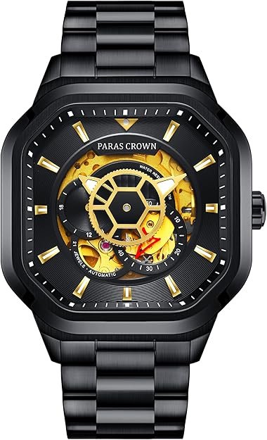 Paras Crown Automatic Analog Watches for Men Mechanical Mens Watches Stainless Case 50M Waterproof Fashion Luxury Wrist Watches with Silicone Strap