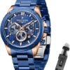 Mens Watches Luxury Quartz Waterproof Chronograph Wrist Watches for Men Stainless Steel Case