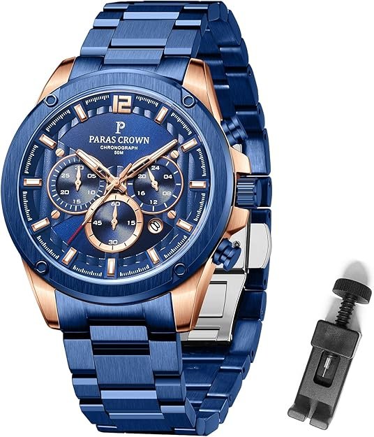 Mens Watches Luxury Quartz Waterproof Chronograph Wrist Watches for Men Stainless Steel Case