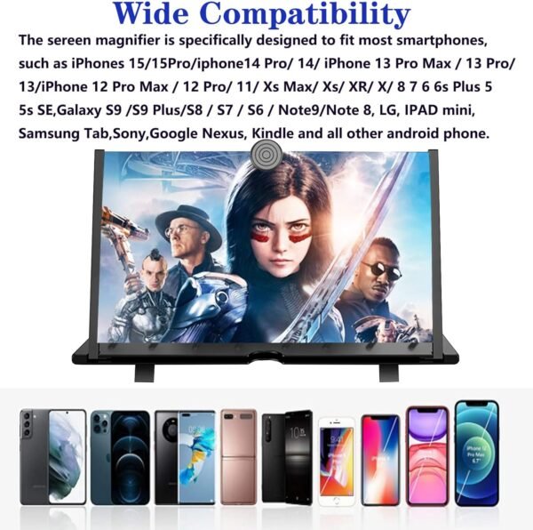 20" Screen Magnifier for Cell Phone,Fanlory 3D HD Magnifying Projector Screen Enlarger for Movies, Videos and Gaming, Foldable Phone Stand with Screen Amplifier,Compatible with All Smartphones