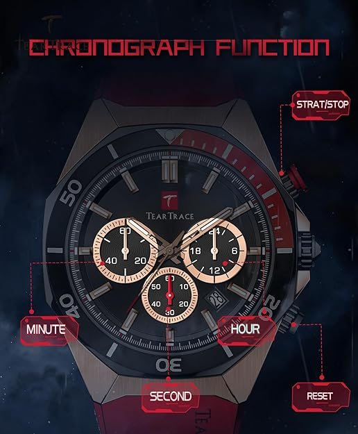 Watches for Men Luxury Quartz Casual Chronograph 3ATM Waterproof Sport Wrist Watches Multifunctional with Silicone Strap Mens Watches