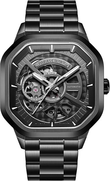 Paras Crown Automatic Analog Watches for Men Mechanical Mens Watches Stainless Case 50M Waterproof Fashion Luxury Wrist Watches with Silicone Strap