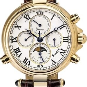 Stauer Gold Finished Graves '33 Wristwatch – Automatic Watch for Men with 39mm Gold Finished Casing – Moon Phase Watch with Brown Leather Band