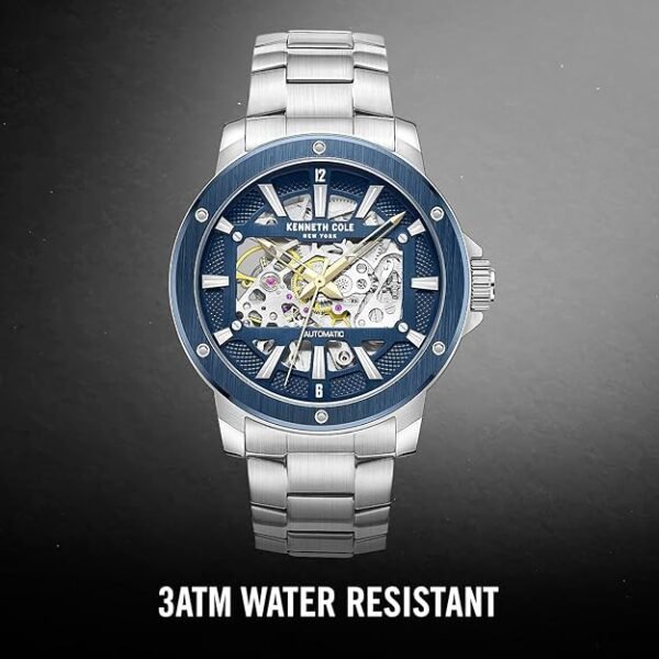 Kenneth Cole New York Men's Watch - Luxury, Stainless Steel, Automatic, Water-Resistant, Sleek Design Analog Watch with Skeleton Transparent Dial for Men