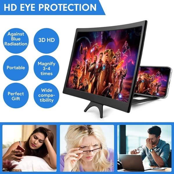 16 Inch Screen Magnifier, 3D Magnifier Projector Screen, Foldable Phone Stand with Curved Screen Amplifier – Compatible with All Smartphones