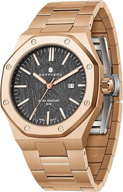 SAPPHERO Men's Watch Octagonal Stainless Steel 30M Waterproof Luminous Wristwatch Luxury Analog Quartz Watch for Men with Date Elegant Mens