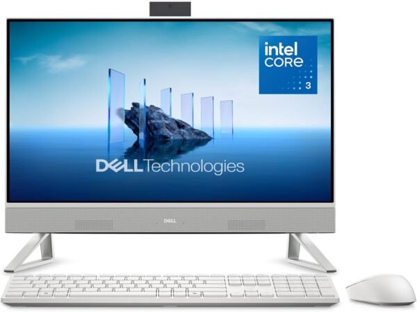 Dell 24 All-in-One Desktop ec24250-23.8-inch FHD Display, Intel Core 3 Processor 100U, Intel Graphics, 8GB DDR5 RAM, 512GB SSD, Windows 11 Home, Onsite Service+6 Months Retail Migrate - White