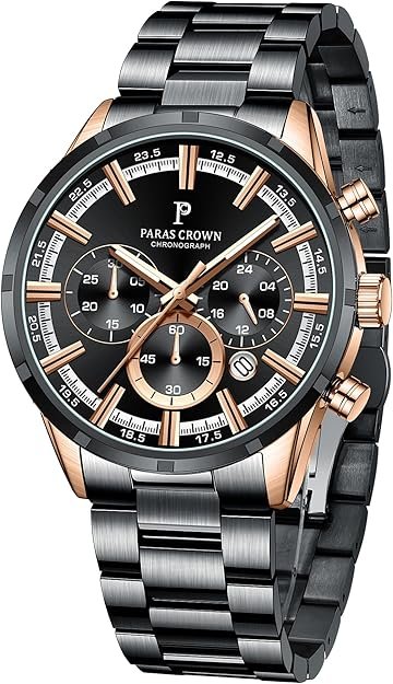 Mens Watches Luxury Quartz Waterproof Chronograph Wrist Watches for Men Stainless Steel Case