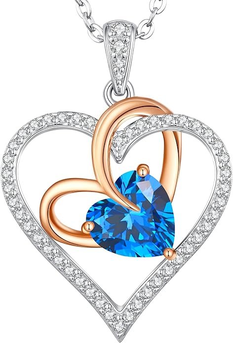 Birthstone Necklaces for Women, 925 Sterling Silver Gemstone Fine Love Heart Moissanite Necklace, Ideal Birthday Anniversary Mothers Day Jewelry Gifts for Wife Mom Girlfriend Her